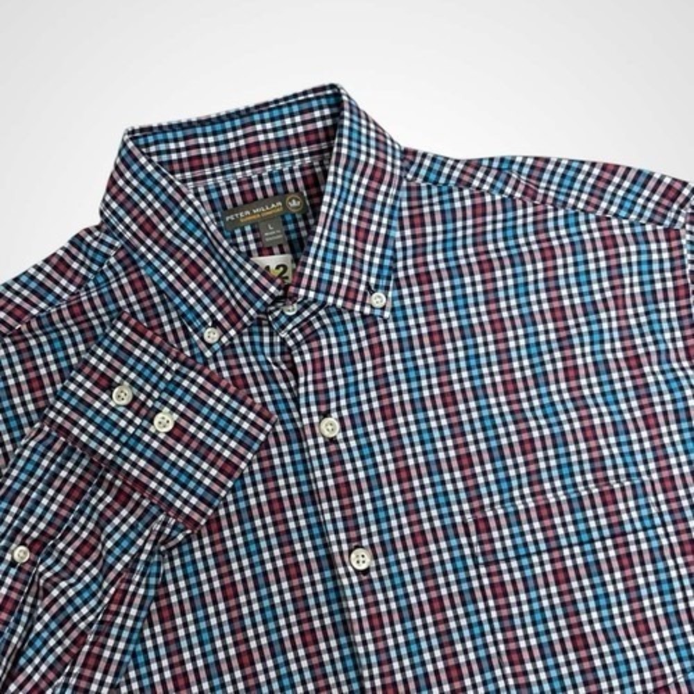 Peter Millar Summer Comfort Tartan Long Sleeve Button Up Shirt Men Large Vietnam
